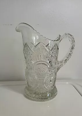 Vtg Imperial Pressed Glass Pitcher Scalloped 8.5  Tall Clear Glass MCM • $30