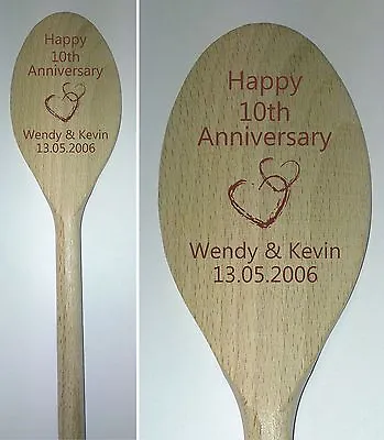 Personalised Wedding Anniversary Gift Wooden Wood Spoon Couples 5th 1st Any Year • £6.95