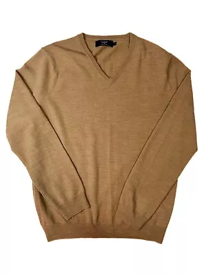 J. CREW Sweater 100% Merino Wool Knit Camel V-Neck Mens L • $29.99