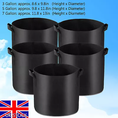 Pack Of 10 Fabric Grow Pots Breathable Planter Bags 3/5/7 Gallon Bags UK • £14.58