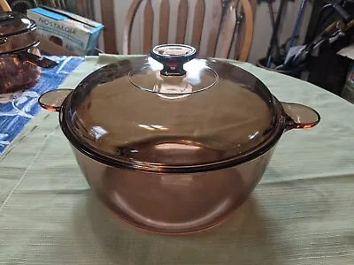 Vintage Vision Amber Glass Corning Ware  4.5L Dutch Oven Stock Pot W/Pyrex Lid • $37.99