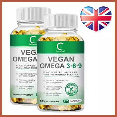 2 X 120Pcs Omega 3 6 9 Vegan Capsules 1360mg High Strength EPA DHA Fatty Acids • £20.99