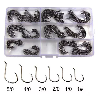 160 Offset Circle Fishing Hooks/Box - Black High Carbon Steel: Sizes #1-5/0 • $18.07