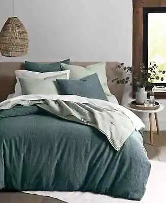 OAKE Ripple Matelasse Luxury Duvet Cover Set 100% Cotton Green King $245 • $107.99