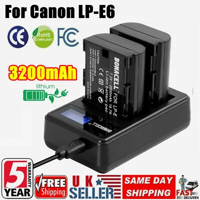 £23.99 • Buy 2Pcs 3200mAh LP-E6 LP-E6N Battery+Charger For Canon Canon EOS 7D 6D 5D Mark II