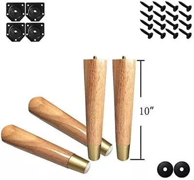 Wood Furniture Legs With Gold Caps For Cabinet Chair Couch Ottoman Sofa Set Of 4 • $30.59