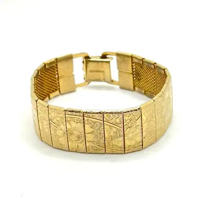 Vintage 1960's Sarah Coventry Floral Mural Panel Gold Tone Wide 7  Bracelet • $29.57