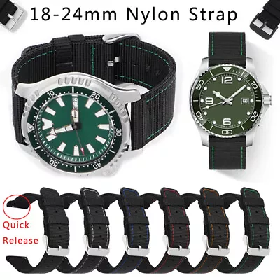 Stitching Black Nylon Strap Canvas Fabric Watch Band 20 22 18 24mm Generic Belt • $9.73