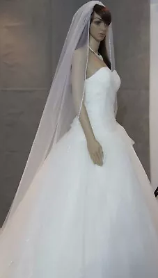 £45 • Buy Bridal Ivory Cathedral Veil 1 Tier Soft Tulle Rhinestone Edge Crystal Bead Bling