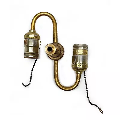 $34.97 • Buy Vintage Lamp Parts Solid Brass Dual S-Shape Cluster Light Socket Chain On/off