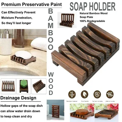 £2.99 • Buy Bath Soap Holder Dish Plate Tray Natural Eco Bamboo Wooden Rack Bathroom Kitchen
