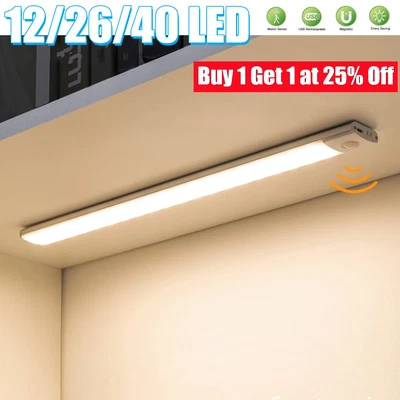 £4.41 • Buy LED PIR Motion Sensor Strip Light USB Rechargeable Magnetic Cabinet Closet Lamp