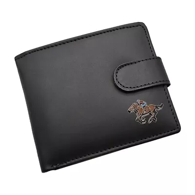 Personalised Own Text Horse Racing Design Black Genuine Leather Wallet • £20.99