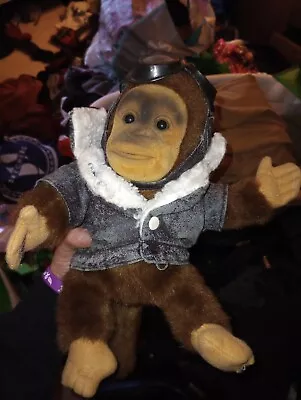 Hosung Monkey Hand Puppet Brown Aviator Jacket Chimp Realistic 1994 Vintage • $9.99