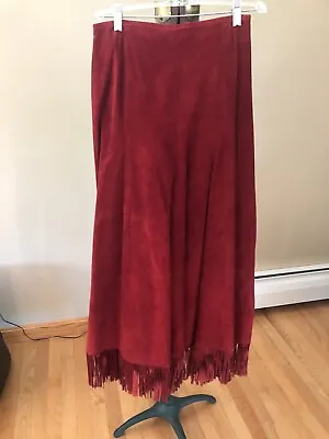 Vintage Double D Ranch Wear Suede Leather Fringe Skirt  Made In USA Size S Maxi • $21