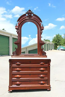 Fancy Walnut Victorian Renaissance Revival Marble Top Dresser W Mirror ~ Ca1870 • $1125