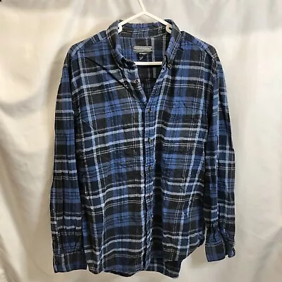 Saddlebred Mens Blue Plaid Flannel Size Large Casual Button Up • $23.99