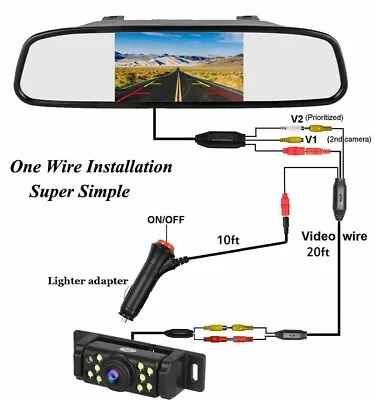 5  Backup Camera Mirror Car Rear View Reverse Night Vision Parking System Kit • $29.90