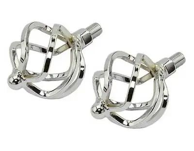 Vintage Lowrider Bicycle Twisted Steel Pedals W/ Cage Ball B-592 1/2  In Chrome. • $34.90