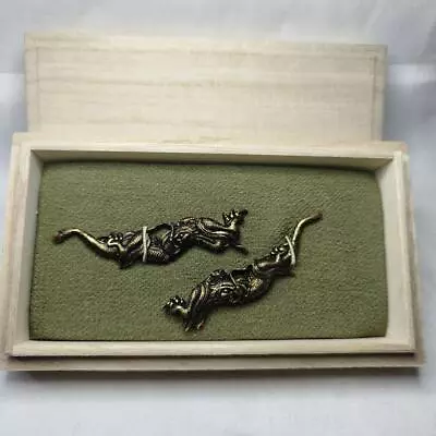 Japanese Sword Decoration Menuki Dragon Copper L2.5  Gold Edo W/Paulownia Box • $268.22