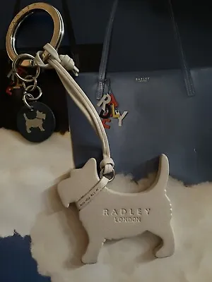 £16 • Buy Radley Large Sized Ivory Leather Dog Tag / Bag Charm / Key Ring