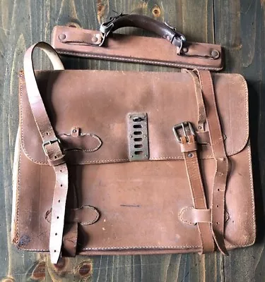 Vintage Soft Leather Briefcase Accordion Distressed Satchel Employee Issued MCM • $79