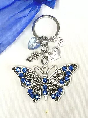 PERSONALISED BUTTERFLY KEYRING BIRTHDAY Mother's Day GIFT CHOICE  OF NAMES • £4.99