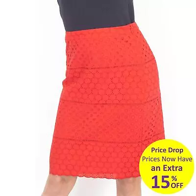 Womens Per Una Skirt A-Line Red Knee Length Lined Cotton Broderie Anglais M&S • £16.96