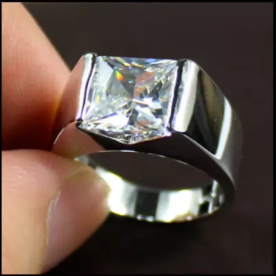 14K White Gold Plated 3 Ct Princess Cut Moissanite Men's Engagement Ring Silver • $155.22