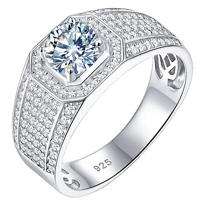 2CT Moissanite Mens Pinky Wedding Rings Comfort Fit Ring Band Sterling Silver • $52.99