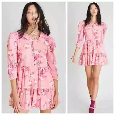 LoveShackFancy Marzia Pink Floral Babydoll Dress $358 Small • $250