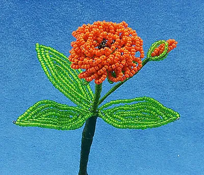 Vintage French Glass Beaded Orange Dahlias Flower With Orange Bud • $10.99