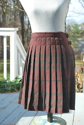 £113.29 • Buy Burberry Brit Plaid Pleated Skirt Kilt Burgundy Nova Check US-8 UK-10 IT-42  