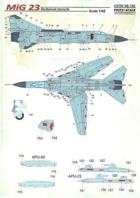 Print Scale Decals 1/48 MIKOYAN MiG-23  FLOGGER  TECHNICAL STENCILS • $13.99