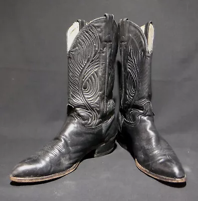 Vintage Biltrite Black Cowboy Boots Peacock Feather Stitching Mens 10-1/2B USA  • $65