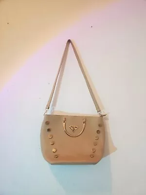 Vtg Y2k Beige Gold Leather Studded Shoulder Bag Purse Medium • $19.99