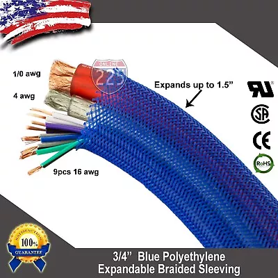 20 FT 3/4  Blue Expandable Wire Cable Sleeving Sheathing Braided Loom Tubing US • $12.50