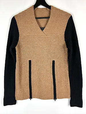 BCBG Maxazria Women's Beige Black Double Zip Thick Vicuna Combo Sweater XXS/XS • $15.40