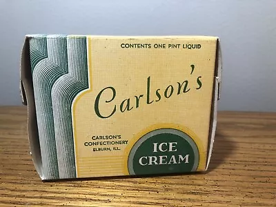 Vintage Carlson’s Confectionery Ice Cream Pint Container Elburn Illinois Rare • $9.99