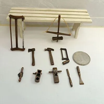 10PC Dollhouse Miniature Carpenter Repair Tools 1:12 Scale Kit Metal Accessories • $10.54