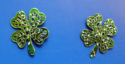 EARRINGS St Patrick Vintage IRISH CLOVER 4 Leaf Enamel Glitter Pierced POSTS • $8.97