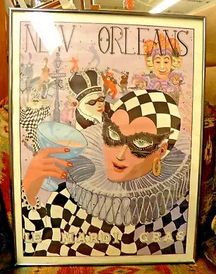 Vintage Framed  Le Mardi Gras  Poster Signed Luttrell 1988 New Orleans • $123.95