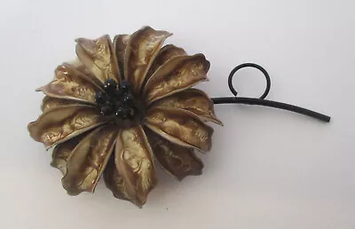 Vintage Marbled Brown Enamel Flower Brooch • $2.99