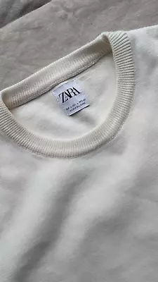 Zara Mens Ecru Off White Knit Crew Neck Sweater Made In Bulgaria Capsule Basic • $28