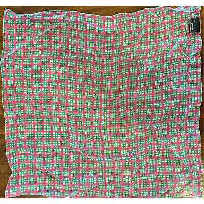 Vintage 100% Silk Scarf Cejon Pink Green Yellow Plaid 20” Square Chiffon • $9.25