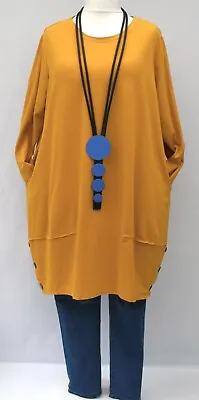 PLUS SIZE MUSTARD JERSEY COTTON 2 POCKETS LONG TUNIC/DRESS Size 18-24 • £35