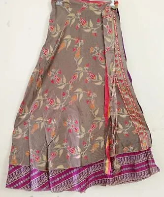 Handmade Magic Wrap Skirt Double Layer Maxi Beach Skirt Vintage Silk Sari Skirt • $33.97