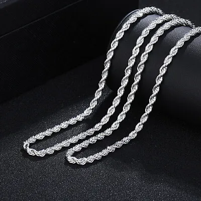 Charm 925 Sterling Silver 4MM Twisted Rope Chain Necklace For Men Woman Jewelry • $2.39