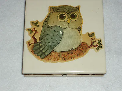 Vintage Tile Owl Decal  Match Box Holder 6 Match Compartments • $8.01