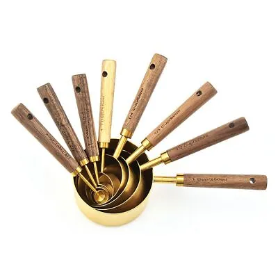 £22.09 • Buy Measuring Spoon Set Wooden Handle Stainless Steel Measuring Cups Spoons UK